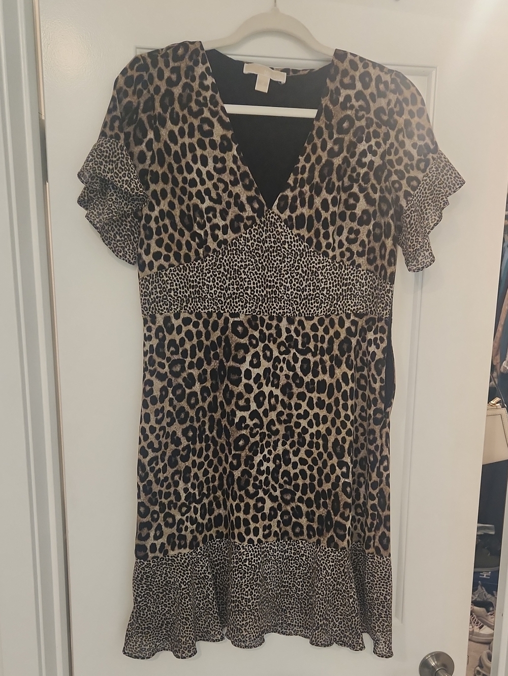 Michael Kors Leopard Print V-Neck Dress in Brown and Black